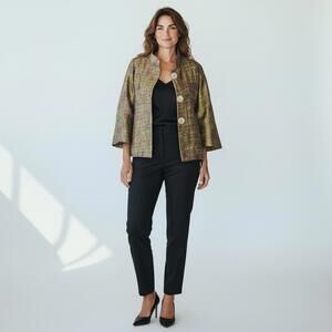 IC Collection Asian-inspired jacquard 3- button jacket.